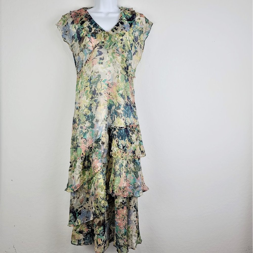 Sundance Dress P10 100% Silk Short Sleeve Midi